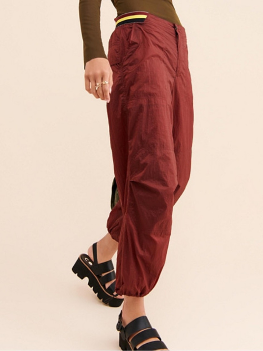 Free People Maroon Ankle Cropped Balloon Pants